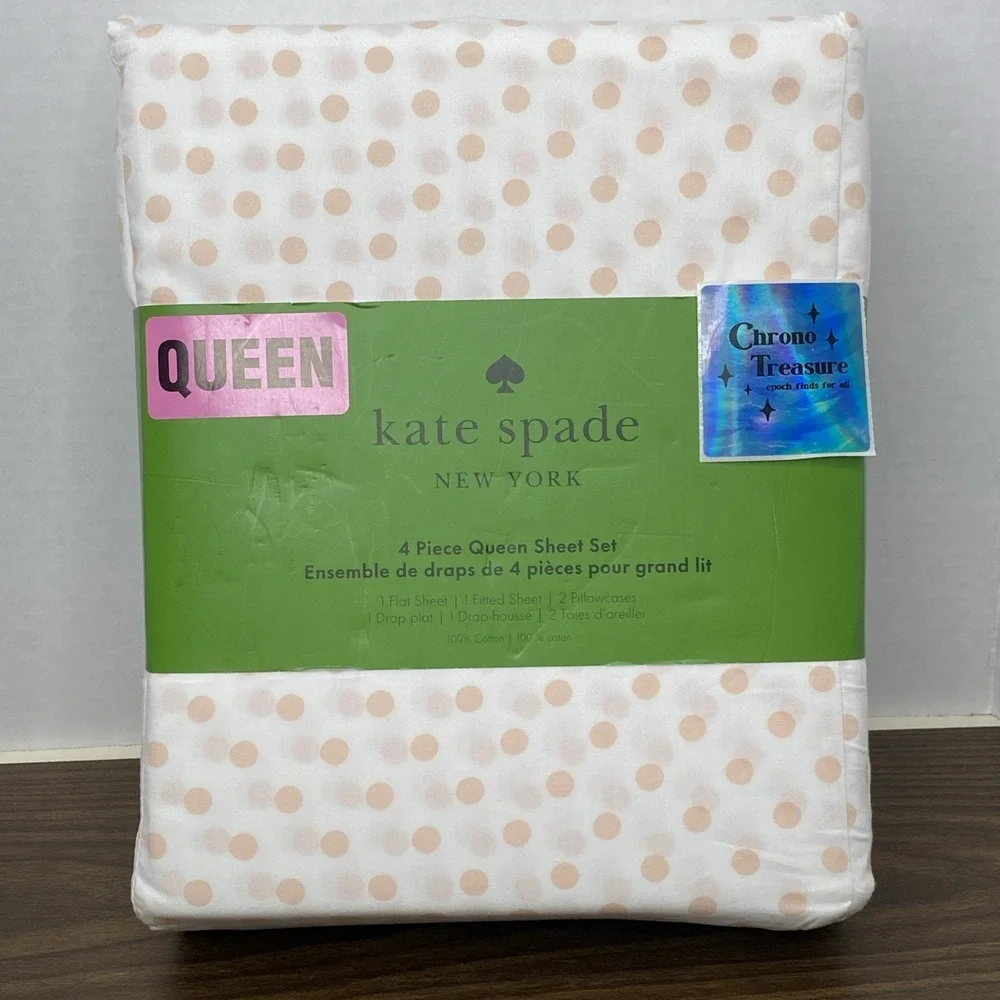 NEW 4pc Kate Spade Queen Sheet Set BALLET PINK TRADITIONAL DOTS 100% Cotton